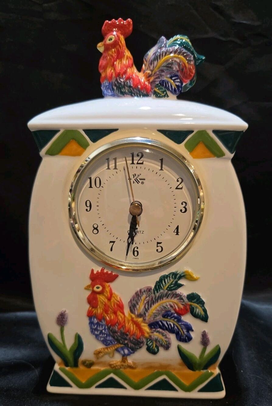 Vntg KK Rooster Clock 10" Tall *hands need tightened*